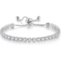 Close-up detail of silver adjustable tennis bracelet with sparkling white zirconia stones - Silver Single Row