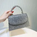 Elegante bolso de noche con diamantes de imitación plateados y asa retorcida brillante - Negro