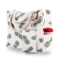 Grand sac de plage en toile avec imprimé ananas vert et poignées en corde épaisses de luxe - Style Avec Pochette Intérieure / Ananas Blanc