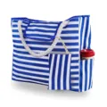 Große blau-weiß gestreifte Strandtasche aus Segeltuch mit Seilgriffen und passendem Etui - Mit Innentasche Stil / Blau-weiß gestreift
