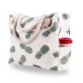 Large canvas beach bag featuring a pineapple print design and thick cotton rope handles - 52x42x45cm / White Pineapple