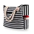 Large black and white striped canvas beach bag with durable rope handles for travel - Basic Style / Black & White Stripes