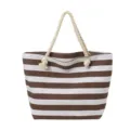 Bolso tote de lona a rayas con asas de cuerda gruesa, gran capacidad para playa o diario. - Marrón