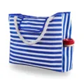 Large blue and white striped canvas beach tote bag with thick cotton rope handles - Basic Style / Blue and White Stripes