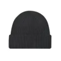 Classic solid black ribbed knitted beanie hat with a turned-up cuff for winter warmth - One Size / Dark Gray