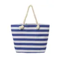 Bolso tote de lona a rayas azules y blancas con asas gruesas de cuerda de cáñamo - Azul