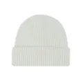 Classic white ribbed knit beanie hat for men and women with comfortable turned-up cuff - One Size / White