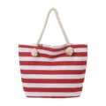 Bolso tote de lona a rayas rojas y blancas con asas de cuerda de cáñamo para el verano - Rojo