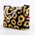 Sac de plage en toile à imprimé tournesol avec anses en corde - Style de base / Tournesol