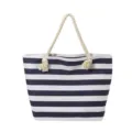 Bolso tote de lona a rayas azules y blancas con asas de cuerda - Negro