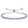 Pulsera tenis ajustable de plata con brillantes circonitas púrpuras de corte redondo - Una Fila (Cierre Deslizante Ajustable) / Plata - Circonita Púrpura