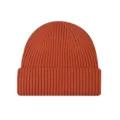 Burnt orange ribbed knit beanie with fold-over cuff for winter warmth - One Size / Orange Red