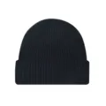 Classic black ribbed knit beanie hat with folded cuff for winter warmth and comfort - One Size / Black