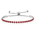 Pulsera tennis ajustable de plata con cristales - Una Fila (Cierre Deslizante Ajustable) / Plata-Circonita Roja