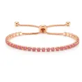 Elegante pulsera tennis ajustable en oro rosa con brillantes circonitas de color rosa. - Una Fila (Cierre Deslizante) / Color Oro Rosa Con Strass Rosa