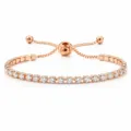 Pulsera tenis ajustable de oro rosa con una sola fila de circonitas cúbicas blancas - Una Fila (Cierre Deslizante) / Oro Rosa con Strass Blanco