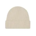 Premium soft cream white ribbed knit beanie hat with folded cuff for unisex adults - One Size / Beige
