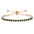 Elegante pulsera bolo tennis de oro rosa con circonitas cúbicas verde esmeralda - Una Fila (Cierre Deslizante) / Oro rosa con strass verde
