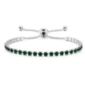 Elegante pulsera tennis ajustable plateada con piedras redondas de circón verde oscuro. - Una Fila (Cierre Deslizante) / Tono Plateado con Brillantes Verdes