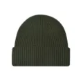 Unisex classic dark green ribbed knit beanie hat with rolled cuff for winter warmth - One Size / Army Green