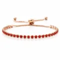 Elegante pulsera tennis de oro rosa con circonitas rojas y cierre ajustable - Una Fila (Cierre Deslizante) / Oro rosa con diamantes de imitación rojos