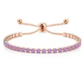 Pulsera tenis ajustable de oro rosa con circonitas moradas - Una Fila (Cierre Deslizante) / Oro rosa con strass violeta