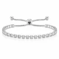 Pulsera de tenis plateada ajustable con una sola fila de circonitas cúbicas blancas - Una Fila (Cierre Deslizante) / Plata con zirconia blanca