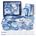 Coffret cadeau journal vintage papillon bleu avec 162 articles de papeterie déco - Ensemble de 162 Pièces / Nocturne au Clair de Lune