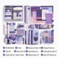 Coffret cadeau de papeterie vintage violette de 155 pièces pour le scrapbooking - Ensemble de 155 Pièces / Lettre au clair de lune