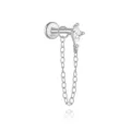 S925 Sterling Silber Labret Piercing mit Kite-Cut Zirkonia und einer hängenden Kette - Einzelstück-Rautenförmiger Zirkonia mit Kettenstil / Einzelstück / Silber