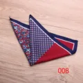 Detailed view of mens silk pocket square featuring paisley and geometric patterns. - Color 008