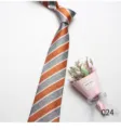 Close-up detail of a classic men's orange and grey striped necktie with a refined woven texture. - Color 024