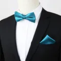 Heren Taling Groen Satijn Strikje en Pochette Set Formele Pak Accessoires Feest - Teal