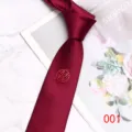 Burgundy wedding tie for men 7cm polyester silk groom necktie with double happiness pin. - 001