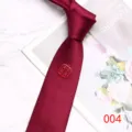 Wine red wedding necktie for men, features double happiness symbol, 7cm width silk detail. - Color 004