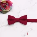 Detail shot of the wine red velvet children bow tie, showing the soft fabric and neat bow shape. - Style L