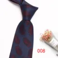 Detailed view of an 8cm men's business jacquard tie with vintage feather pattern in blue. - No.008 Dark Blue Red Feather