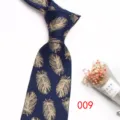 Blue business necktie with gold feather pattern, elegant polyester jacquard tie for men. - No.009 Dark Blue Gold Feather