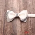 Cravattino elegante da uomo con strass per matrimonio festa raso accessorio formale. - Bianco Sporco (001)