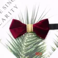 Red velvet bow tie for men women stylish sharp corner bow tie for suit shirt apparel accessory - Burgundy