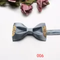 Grey silk wedding bow tie with gold double happiness symbol for groom and formal suits. - Gray