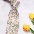 Classic men's paisley tie 8cm wide elegant business casual wedding necktie detail view - No. 025 - Gray Green Beige Paisley