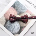 Classic burgundy bow tie with blue geometric pattern for men's business formal wear and wedding. - 001