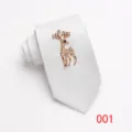 White textured necktie featuring a sparkling rhinestone deer brooch for men casual wedding. - White