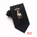 Elegant black polyester silk necktie featuring a stunning gold deer rhinestone brooch accessory. - Black
