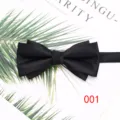 Close-up detail of the elegant black polyester bow tie with classic texture and double-layer design. - Style 001