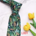 Men's printed necktie featuring a stylish jungle cheetah pattern on green fabric, elegant detail. - L001