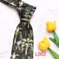 Men's black tropical jungle print necktie with elegant floral and animal patterns for business. - L002