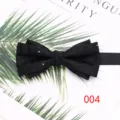 Black double-layer tuxedo bow tie with sparkling rhinestones and elegant fabric detail - Style 004