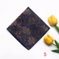 Men's navy blue pocket square with vintage brown floral paisley pattern for suit business wear. - Pocket Squares 5